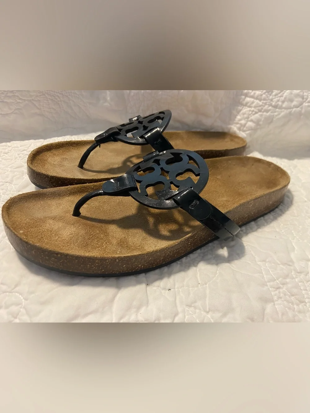Tory Burch Black miller cloud size 9.5 Thong Sandals cork comfort slide on
